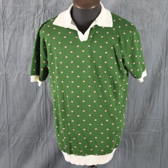 Polo Shirt - Button Down by Ox Knit 3 Greein with Pink Dots - Men's 2XL - Picture 1 of 8